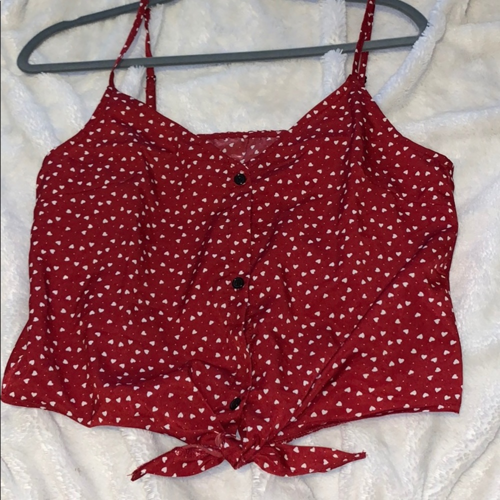 Red and White Heart Cami Crop Top